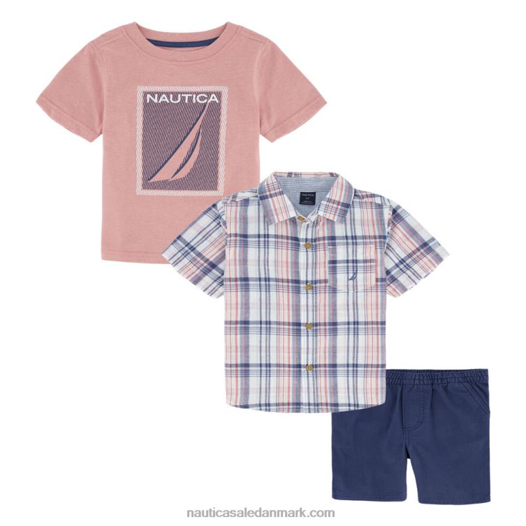 små drenge plaid skjorte og t-shirt 3 stk kort sæt riggin rød Nautica PZ4T1124