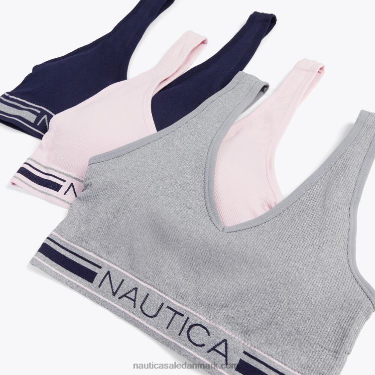 sømløs jacquard logo ribbet bh 3-pak svag blå Nautica PZ4T870 Kvinder