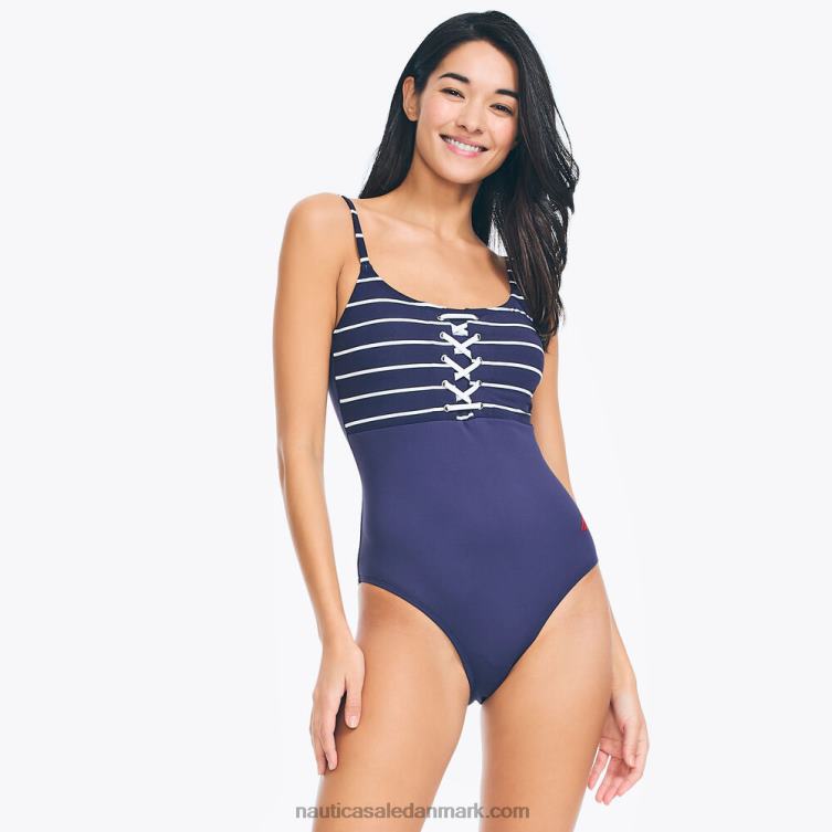 stribet snørebånd i ét stykke svømmetur stjerneblå lyng Nautica PZ4T880 Kvinder