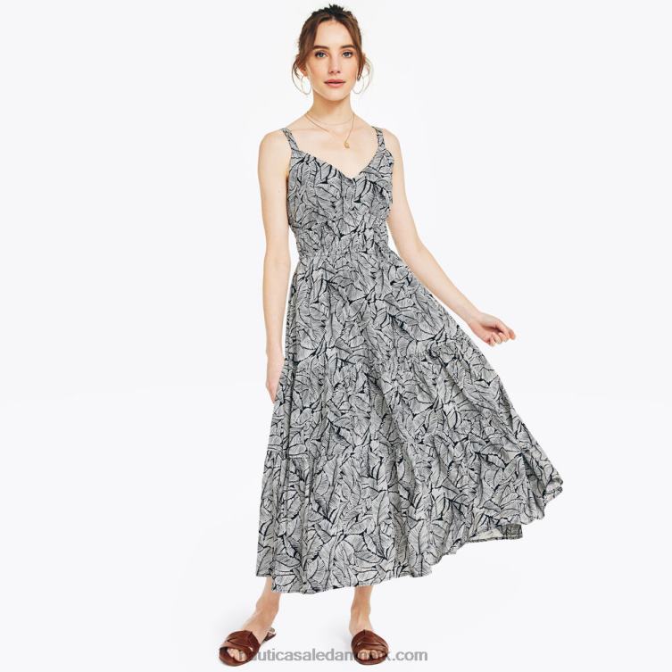 bæredygtigt udformet kjole med cinch-taljeprint ægte sort Nautica PZ4T905 Kvinder