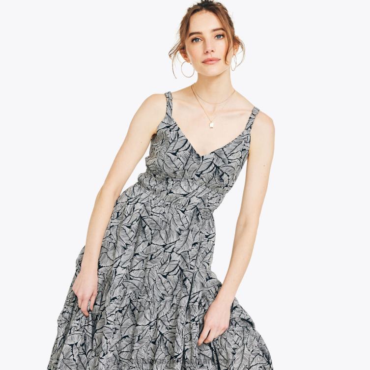 bæredygtigt udformet kjole med cinch-taljeprint ægte sort Nautica PZ4T905 Kvinder