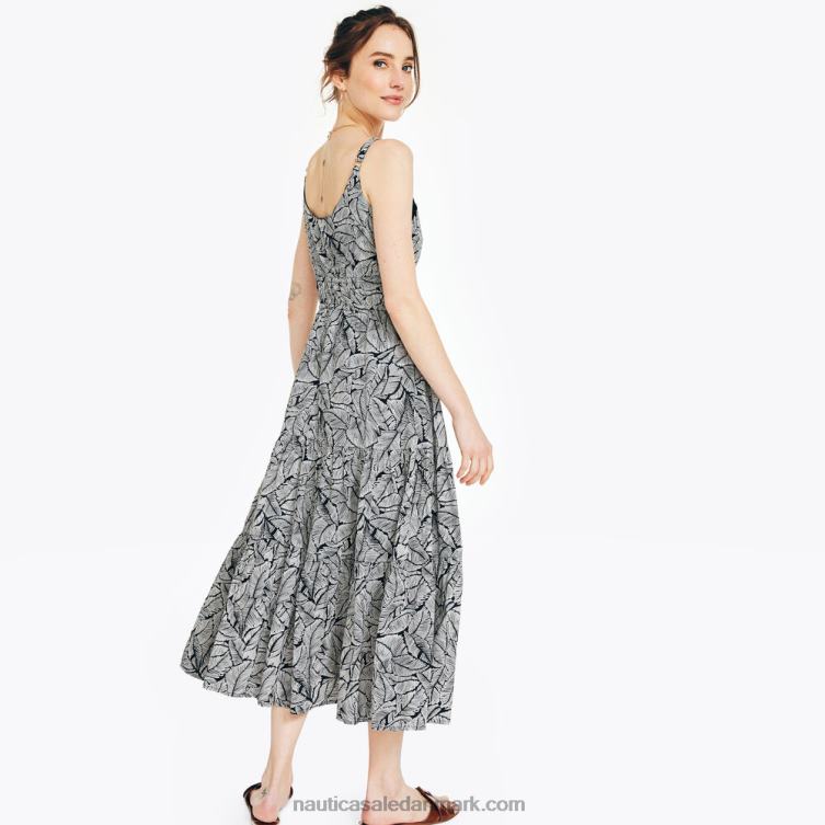 bæredygtigt udformet kjole med cinch-taljeprint ægte sort Nautica PZ4T905 Kvinder