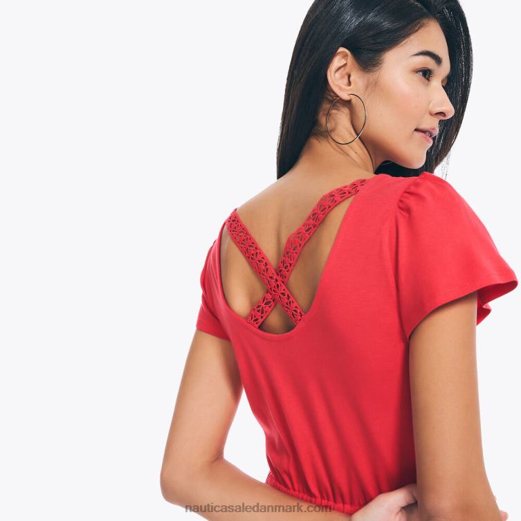 bæredygtigt udformet stribet kjole på kryds og tværs tomat Nautica PZ4T738 Kvinder