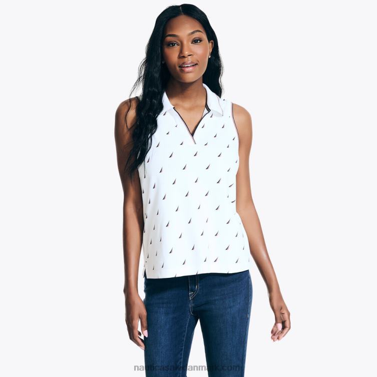 j-klasse printet polo uden ærmer med splithals lyse hvid Nautica PZ4T890 Kvinder