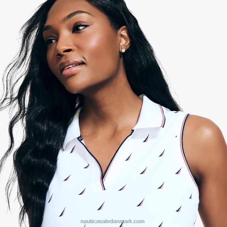 j-klasse printet polo uden ærmer med splithals lyse hvid Nautica PZ4T890 Kvinder