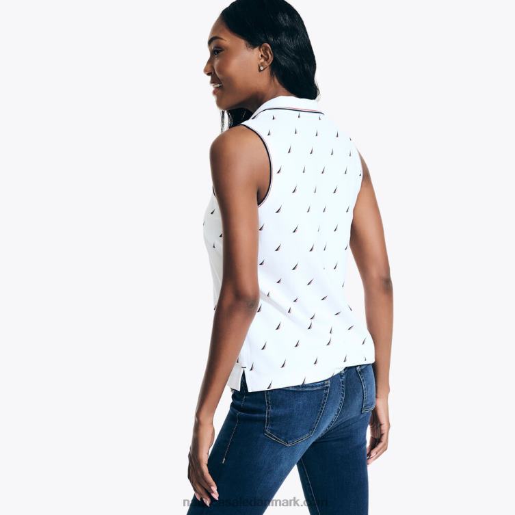 j-klasse printet polo uden ærmer med splithals lyse hvid Nautica PZ4T890 Kvinder