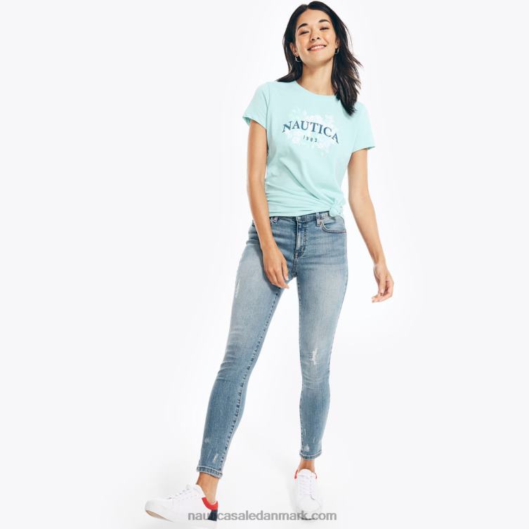 bæredygtigt udformet broderet blomstret logo grafisk t-shirt let tidevandsvask Nautica PZ4T1024 Kvinder