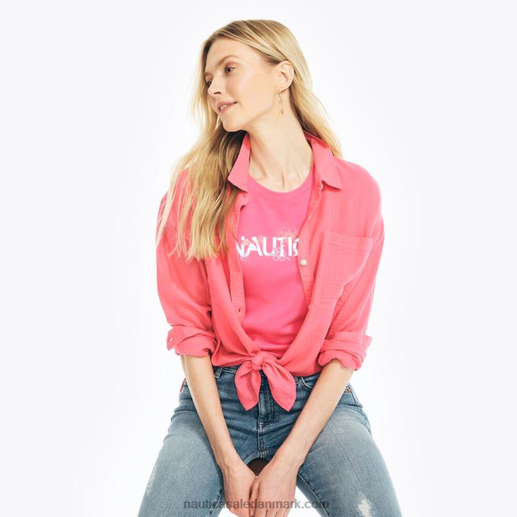 bæredygtigt udformet floral folie logo grafisk t-shirt cabana pink Nautica PZ4T795 Kvinder