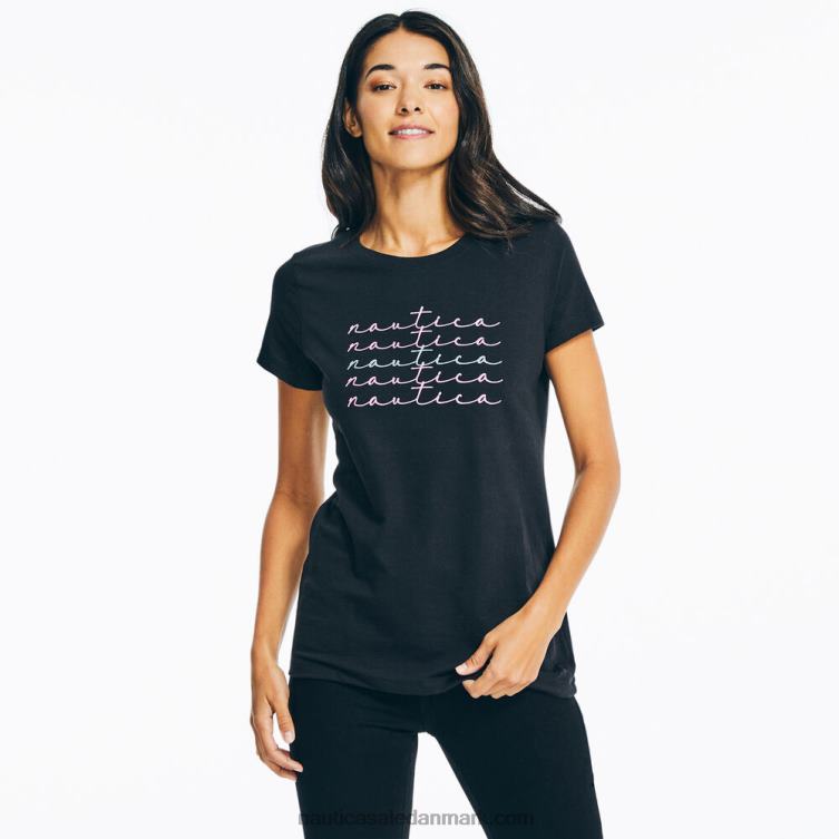 bæredygtigt udformet glitrende grafisk t-shirt ægte sort Nautica PZ4T769 Kvinder