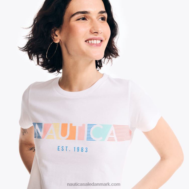 bæredygtigt udformet grafisk t-shirt med bryststriber lyse hvid Nautica PZ4T858 Kvinder