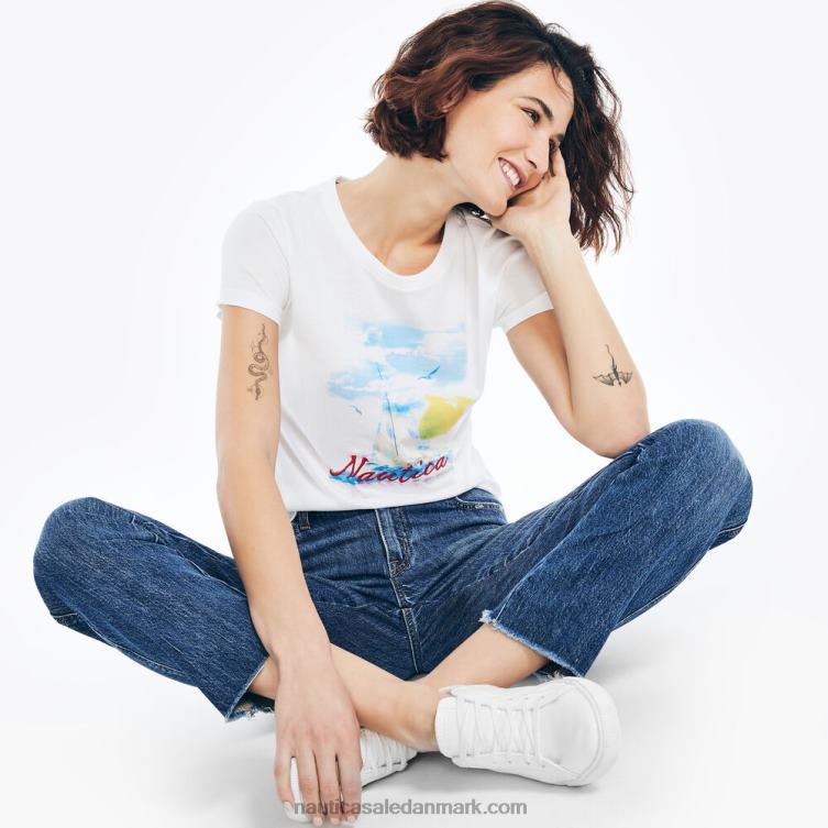bæredygtigt udformet havvibes grafisk t-shirt lyse hvid Nautica PZ4T768 Kvinder