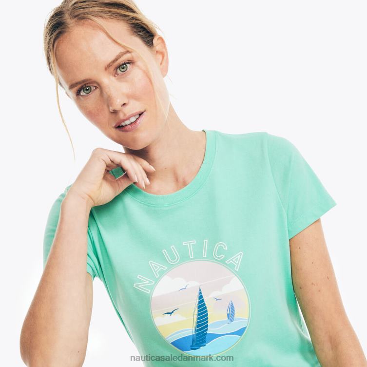 bæredygtigt udformet sejlende grafisk t-shirt mynte forår Nautica PZ4T806 Kvinder