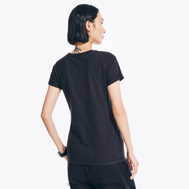 bæredygtigt udformet t-shirt med blomstret folielogo ægte sort Nautica PZ4T837 Kvinder