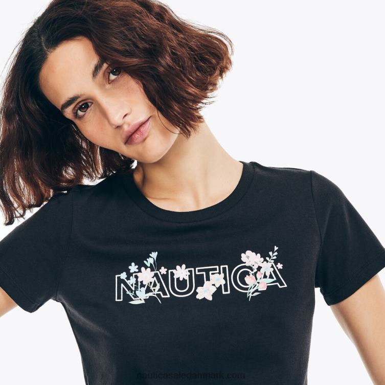 bæredygtigt udformet t-shirt med blomstret folielogo ægte sort Nautica PZ4T947 Kvinder