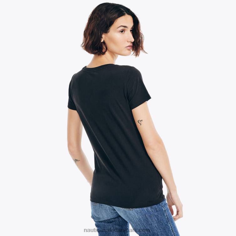 bæredygtigt udformet t-shirt med blomstret folielogo ægte sort Nautica PZ4T947 Kvinder