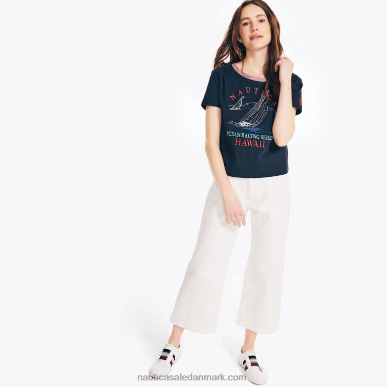 beskåret logo grafisk t-shirt flåde Nautica PZ4T869 Kvinder
