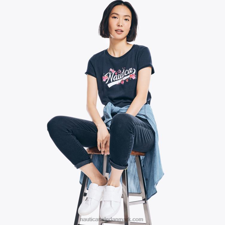 blomstret logo grafisk t-shirt stjerneblå lyng Nautica PZ4T998 Kvinder