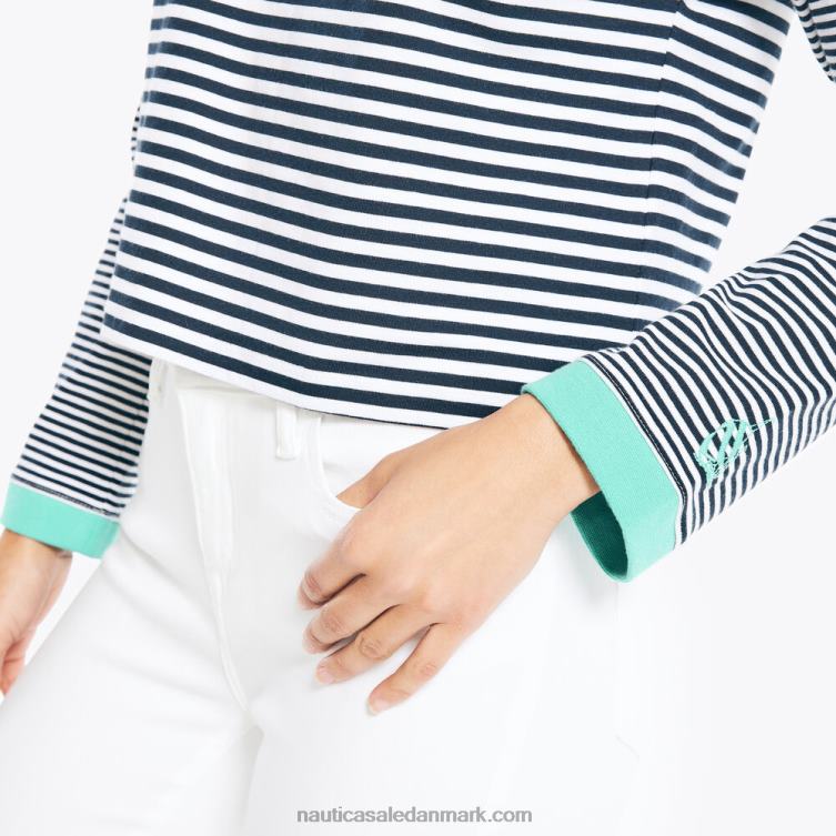 cropped stribet langærmet t-shirt lyse hvid Nautica PZ4T777 Kvinder