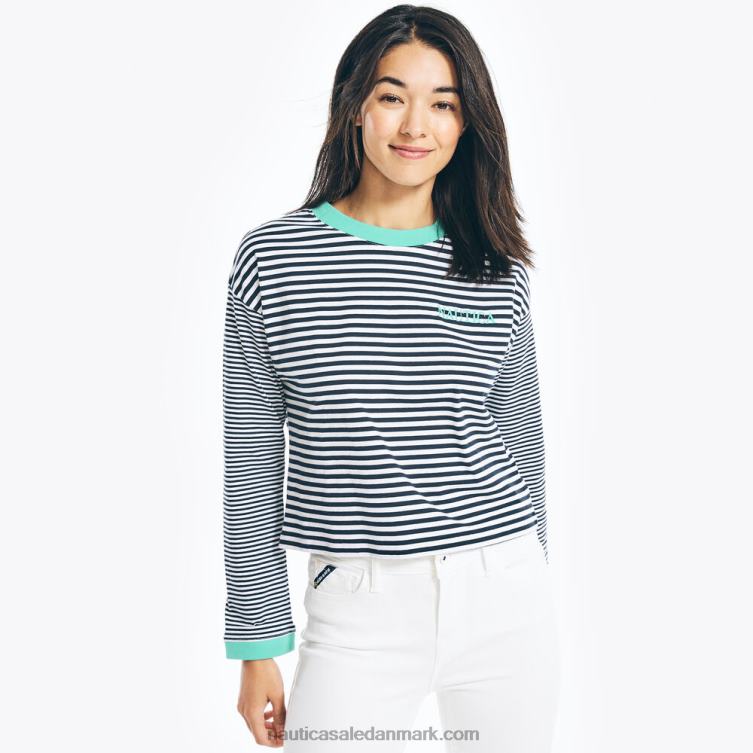 cropped stribet langærmet t-shirt lyse hvid Nautica PZ4T777 Kvinder