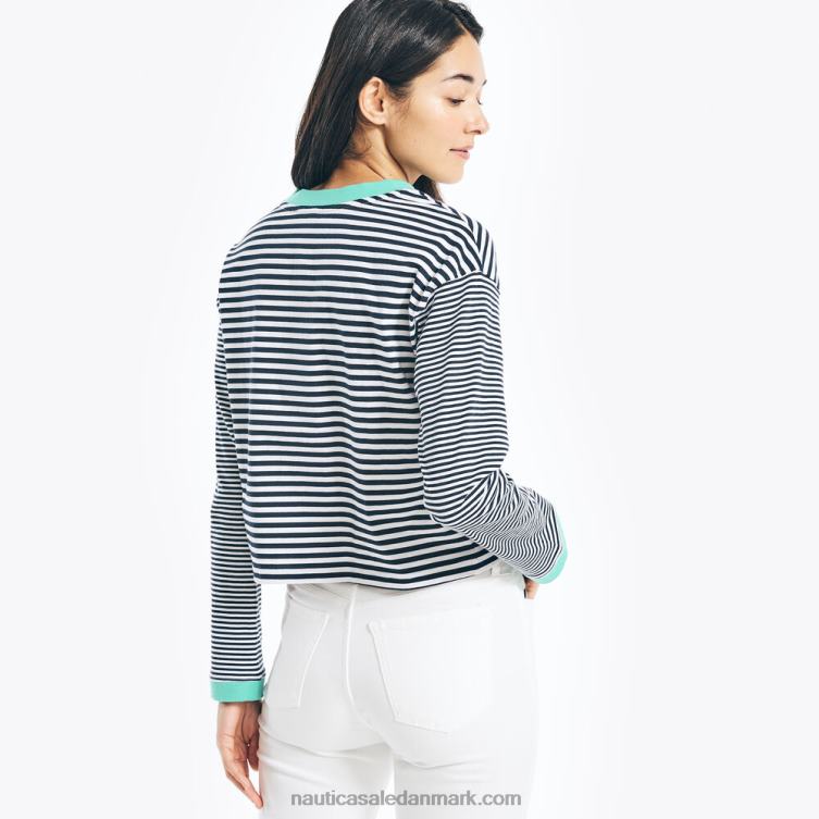 cropped stribet langærmet t-shirt lyse hvid Nautica PZ4T777 Kvinder