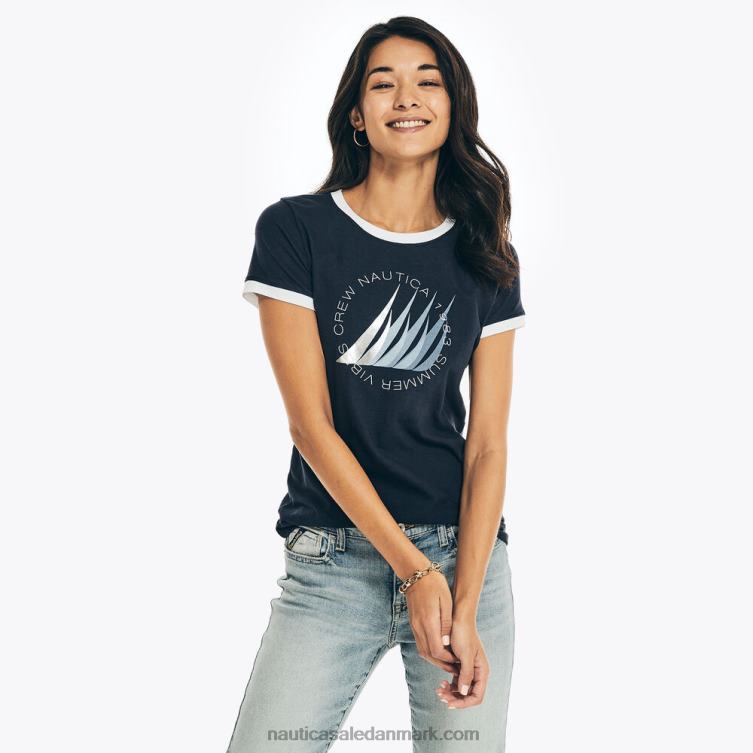 folie logo grafisk t-shirt stjerneblå lyng Nautica PZ4T1002 Kvinder