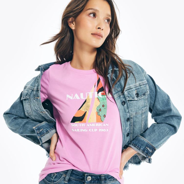 j-class logo grafisk t-shirt elektrisk lilla Nautica PZ4T808 Kvinder