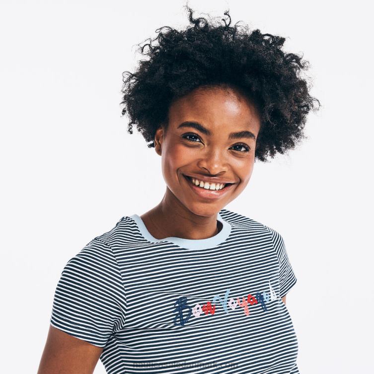stribet bon voyage grafisk t-shirt stjerneblå lyng Nautica PZ4T1020 Kvinder