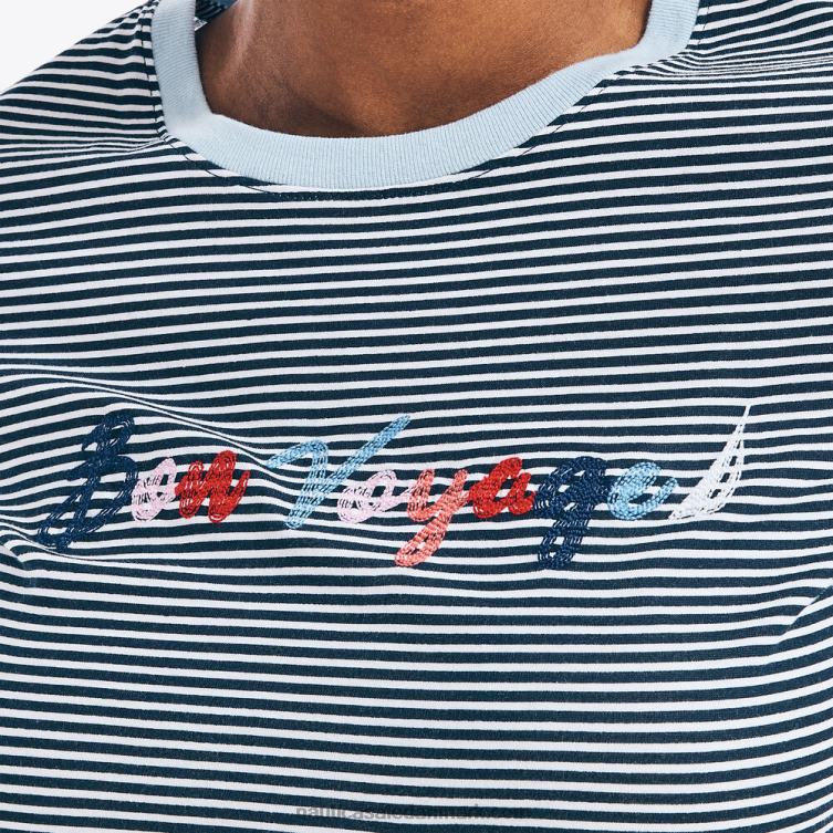 stribet bon voyage grafisk t-shirt stjerneblå lyng Nautica PZ4T1020 Kvinder