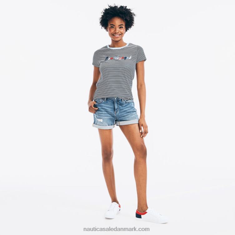stribet bon voyage grafisk t-shirt stjerneblå lyng Nautica PZ4T1020 Kvinder