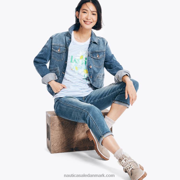 stribet puff grafisk t-shirt lyse hvid Nautica PZ4T972 Kvinder