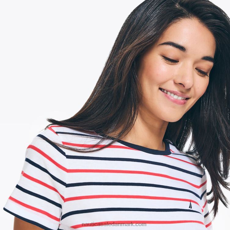 stribet t-shirt med rund hals lyse hvid Nautica PZ4T736 Kvinder
