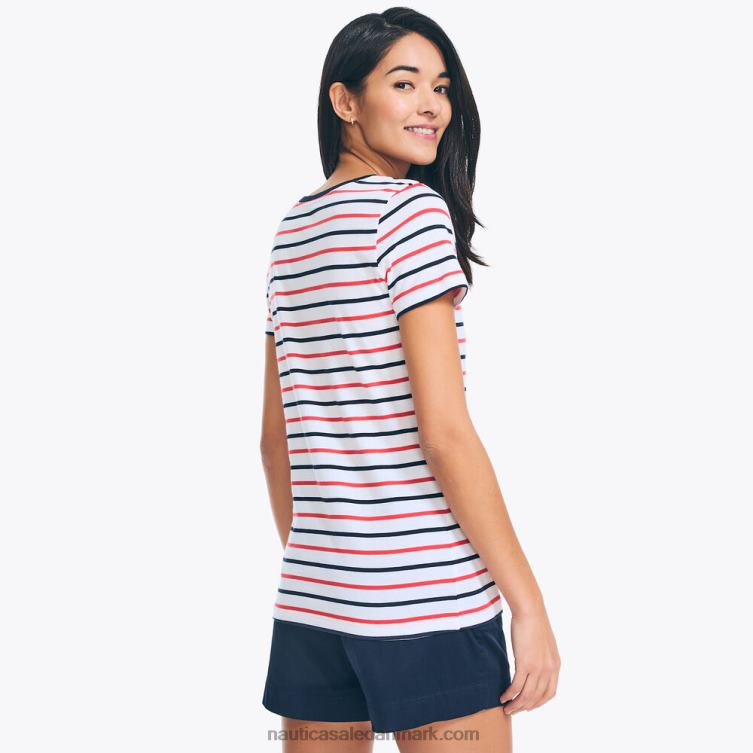 stribet t-shirt med rund hals lyse hvid Nautica PZ4T736 Kvinder