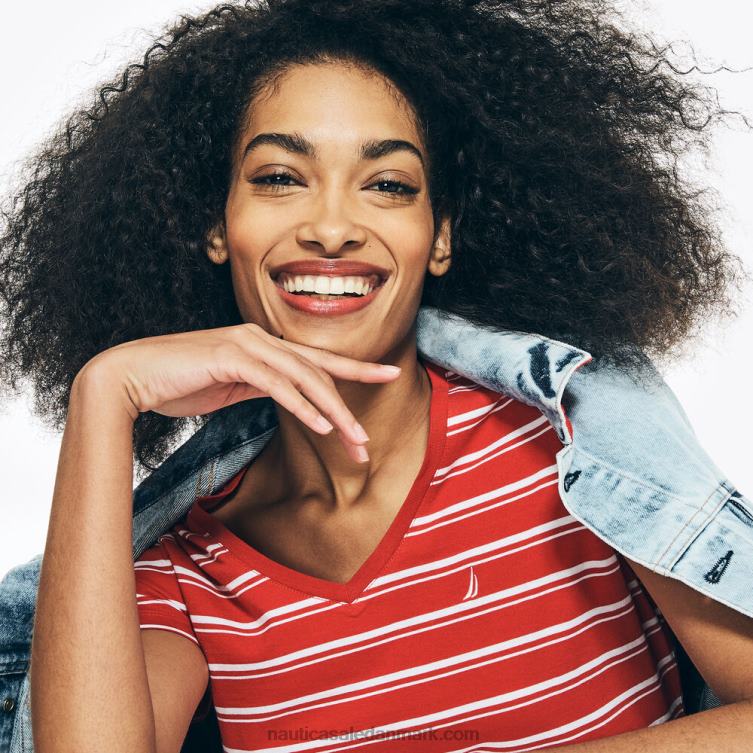 stribet t-shirt med v-hals bøje rød Nautica PZ4T775 Kvinder