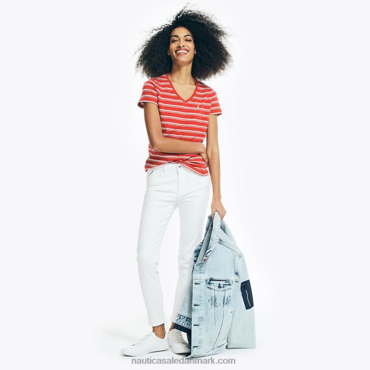 stribet t-shirt med v-hals bøje rød Nautica PZ4T775 Kvinder