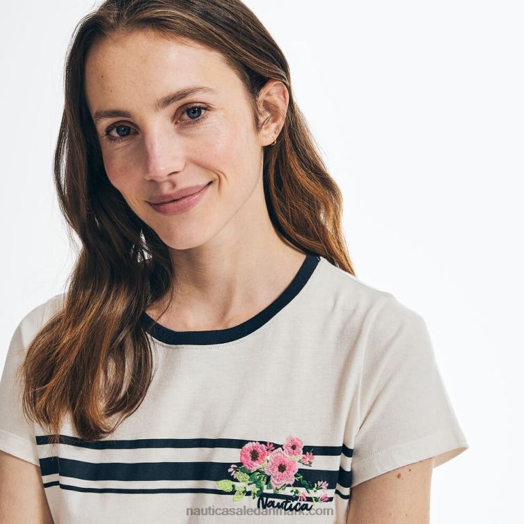 t-shirt med broderet blomstret grafisk bryststribe skumfidus Nautica PZ4T819 Kvinder