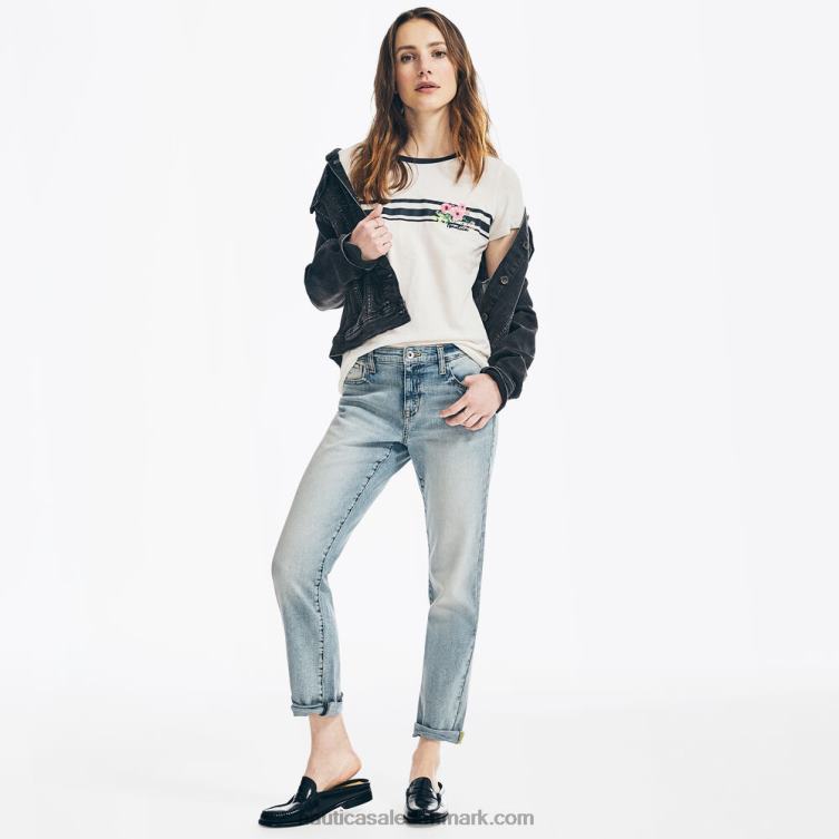 t-shirt med broderet blomstret grafisk bryststribe skumfidus Nautica PZ4T819 Kvinder