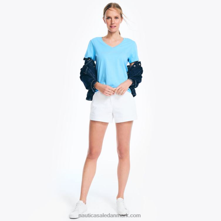 t-shirt med v-hals med besat logo azurblå Nautica PZ4T744 Kvinder