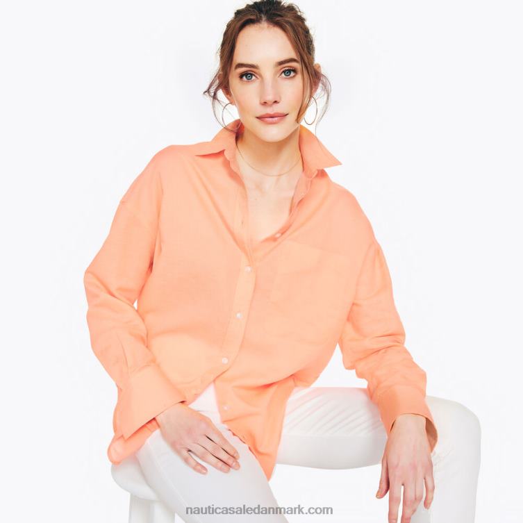 bæredygtigt udformet linned kæreste skjorte brand orange Nautica PZ4T893 Kvinder