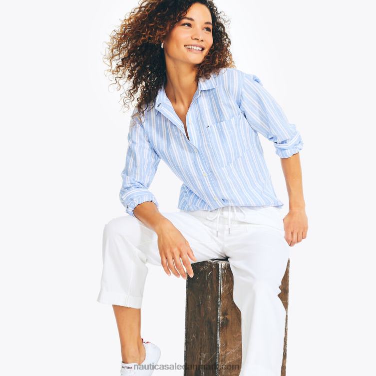 bæredygtigt udformet stribet linned kæreste skjorte aquabreeze Nautica PZ4T834 Kvinder