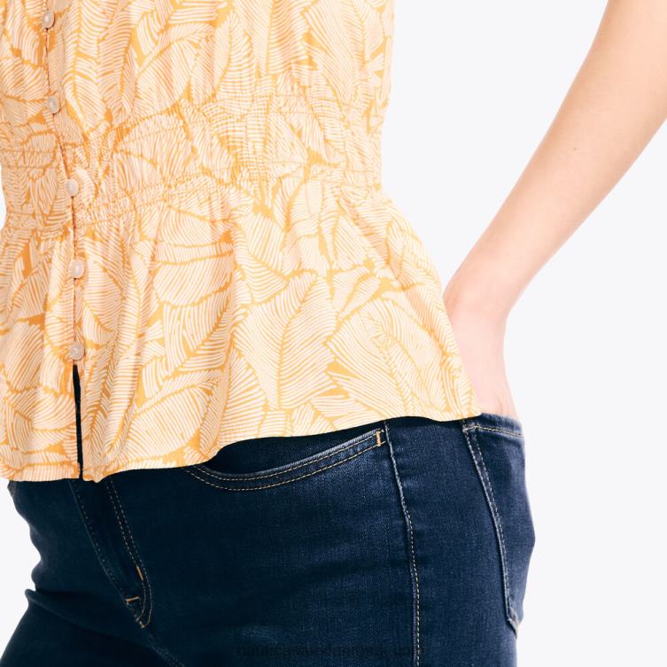 bæredygtigt udformet trykt top med cinch-talje nautica gul Nautica PZ4T964 Kvinder