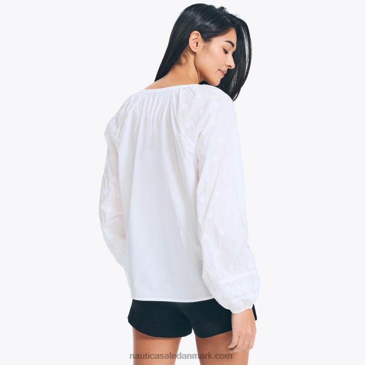 broderet top med splithals lyse hvid Nautica PZ4T984 Kvinder