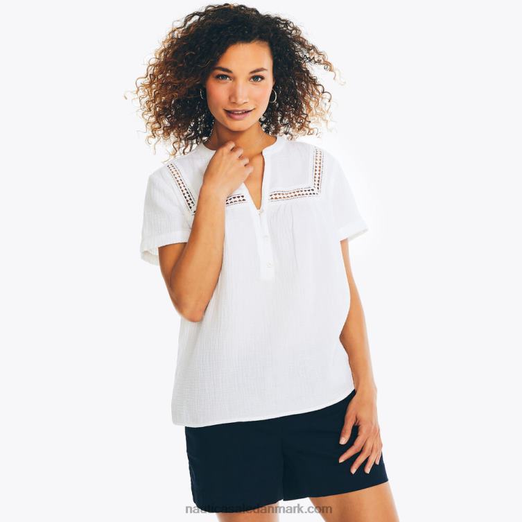 hæklet pullover skjorte lyse hvid Nautica PZ4T826 Kvinder