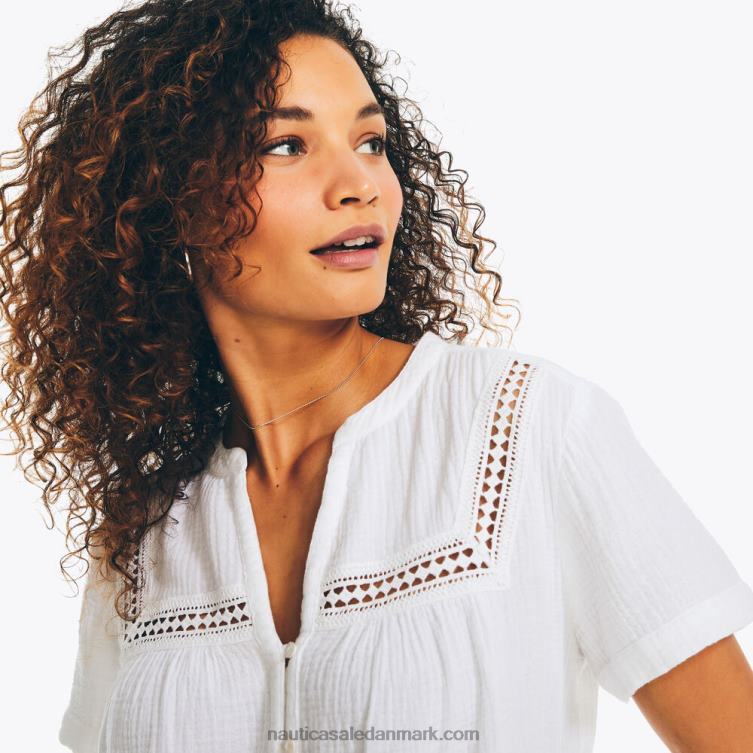 hæklet pullover skjorte lyse hvid Nautica PZ4T826 Kvinder