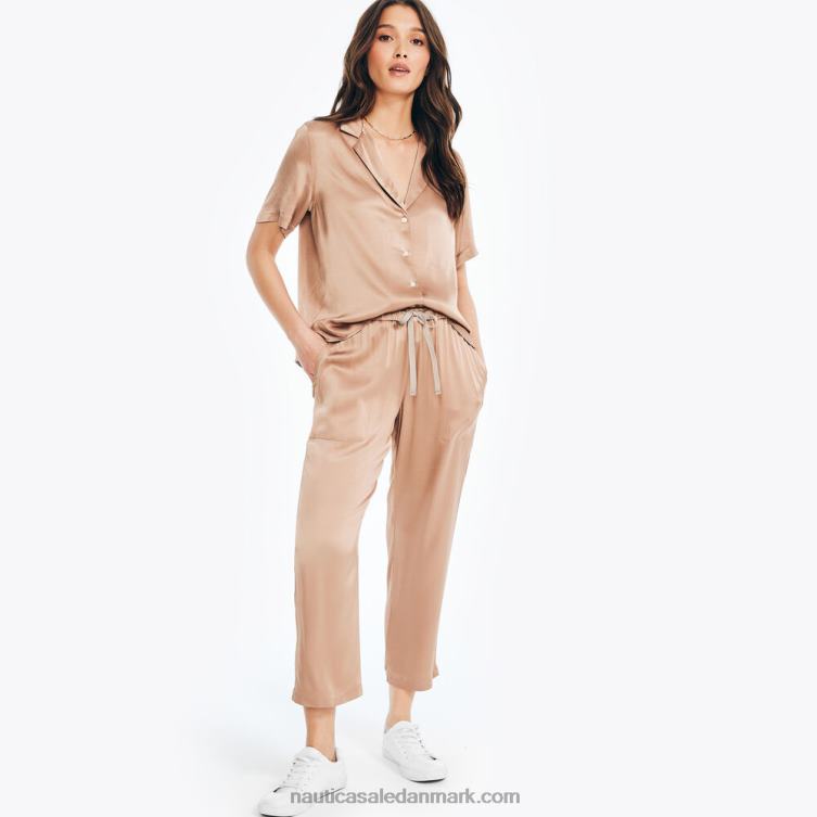 satin kortærmet lejrskjorte chokolade Nautica PZ4T962 Kvinder