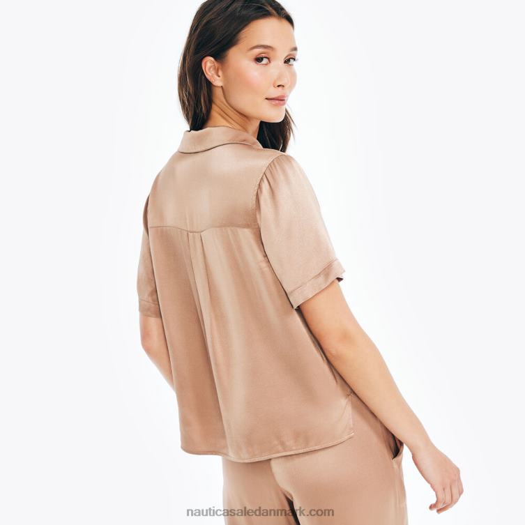 satin kortærmet lejrskjorte chokolade Nautica PZ4T962 Kvinder