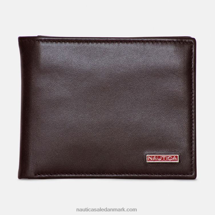 læder bifold passcase pung brun sten Nautica PZ4T280 Mænd