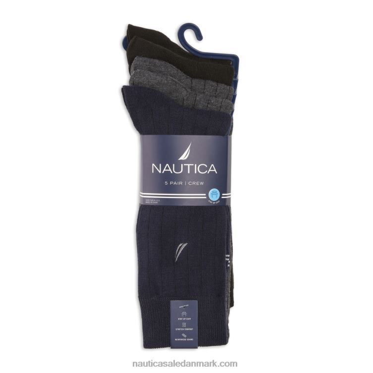 ribbede solide kjolestrømper 5-pak trækul Nautica PZ4T101 Mænd