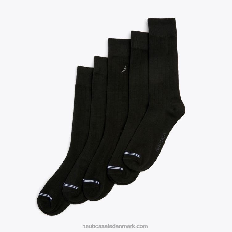 solide ribstrikkede kjolesokker 5-pak sort Nautica PZ4T82 Mænd