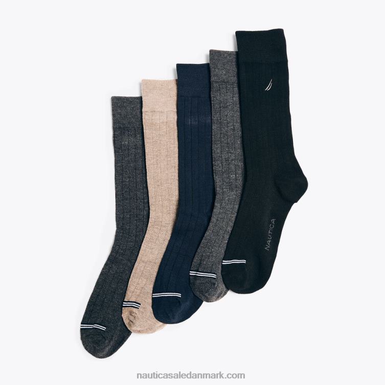 solide ribstrikkede kjolesokker 5-pak sort onyx Nautica PZ4T105 Mænd