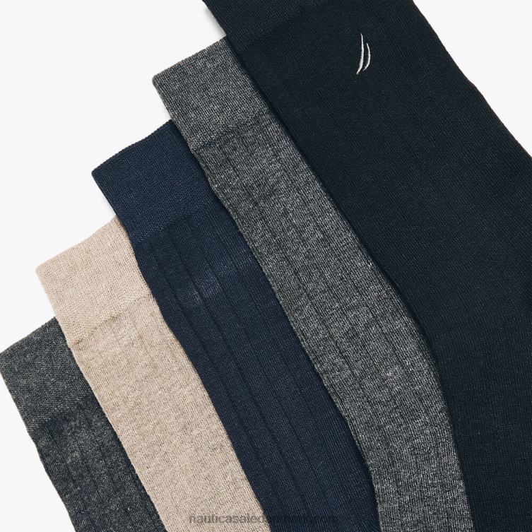 solide ribstrikkede kjolesokker 5-pak sort onyx Nautica PZ4T105 Mænd